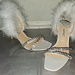 Harley Rhinestone and Feather Satin Sandals